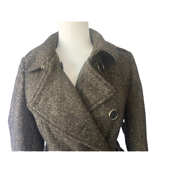 Steve Madden Tweed Peplum Trench Coat — Double-Breasted Belted Women’s Medium - Picture 6 of 12